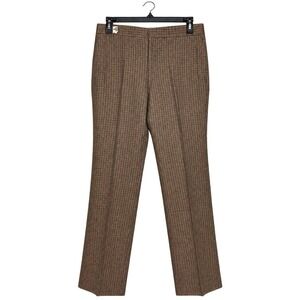 70s Corbin Wool Trousers 34x34 Flat Front Slight Flare Light Academia Gun Check